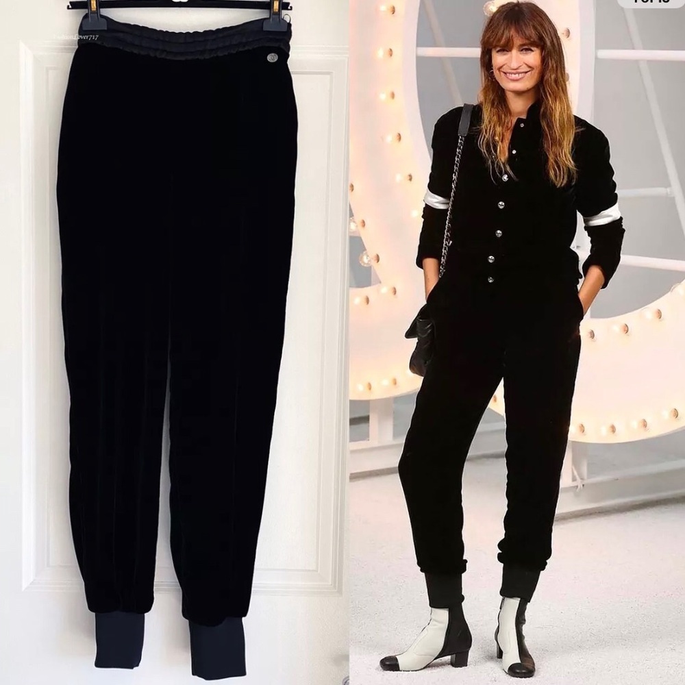 ❤️KEEPING IT❤️NEW CHANEL 20A RUNWAY BLACK VELVET PANTS 38
